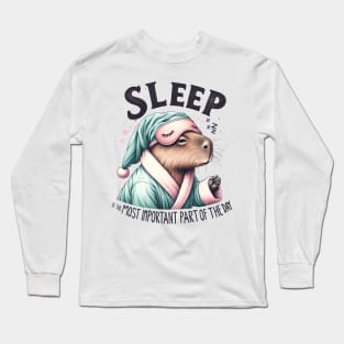 Sleepy Capybara in Comfy Pajamas Long Sleeve T-Shirt